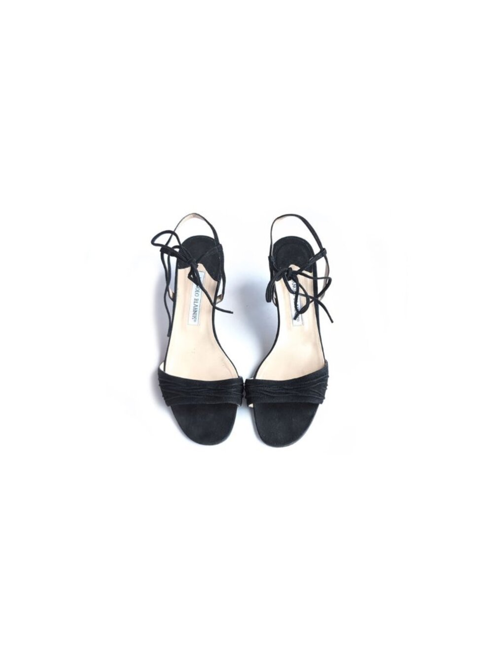 MANOLO BLAHNIK Sandals Black Suede Kitten Heels Size 8 | Eur 38